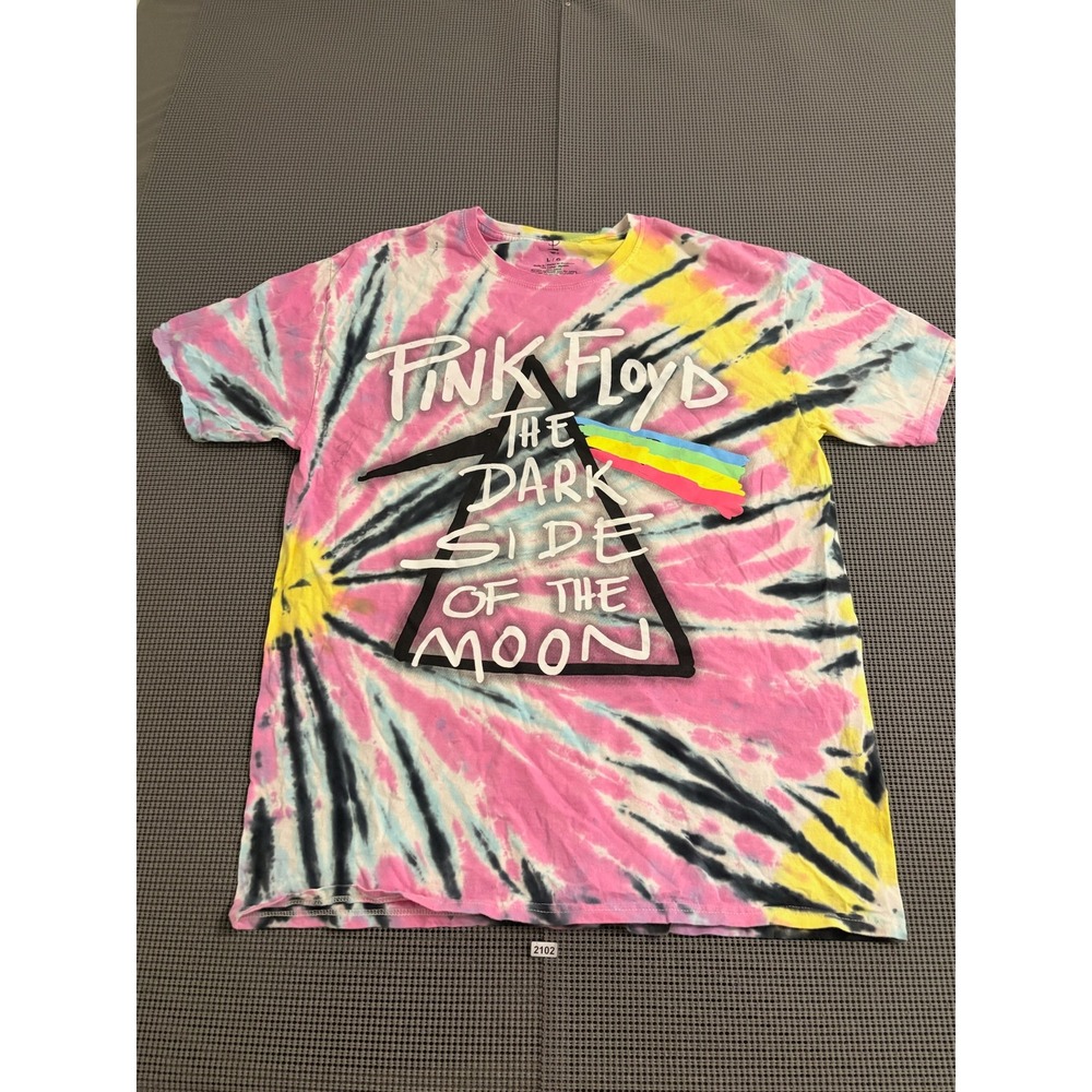 Pink Floyd Dark Side of the Moon Tie Dye Graphic T-Shirt Large Pink Yellow Black